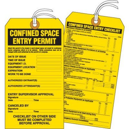 Picture of Cardstock Confined Space Entry Permit Tag, PER EACH