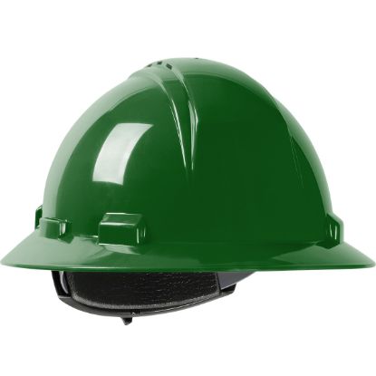 Picture of Hard Hat Vented, Green Full Brim Hard Hat with HDPE Shell, 4-Point Textile Suspension and Wheel Ratchet Adjustment, PER EACH